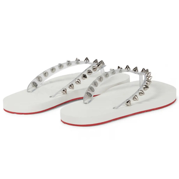 Christian Louboutin Loubi Flip Spikes Donna Flat White Thong Flip Flop Sandal 41 - Picture 10 of 12